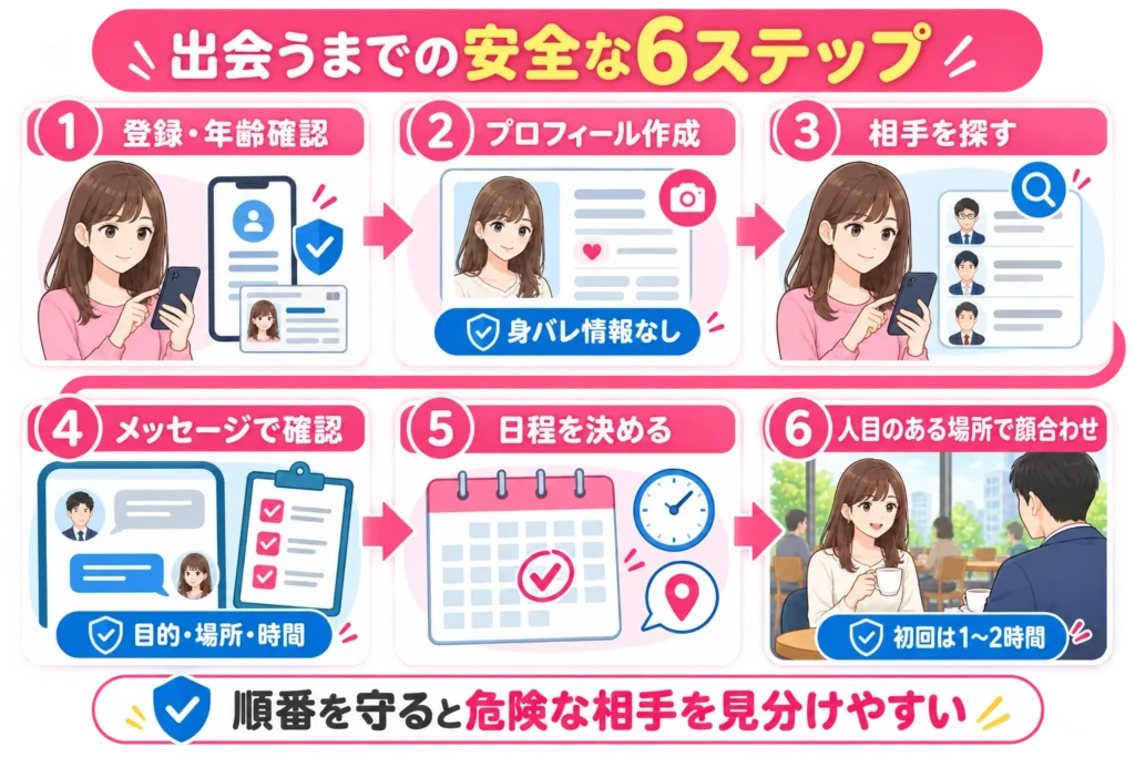 パパ活アプリの登録と年齢確認から人目のある場所での初回顔合わせまでの安全な6ステップ